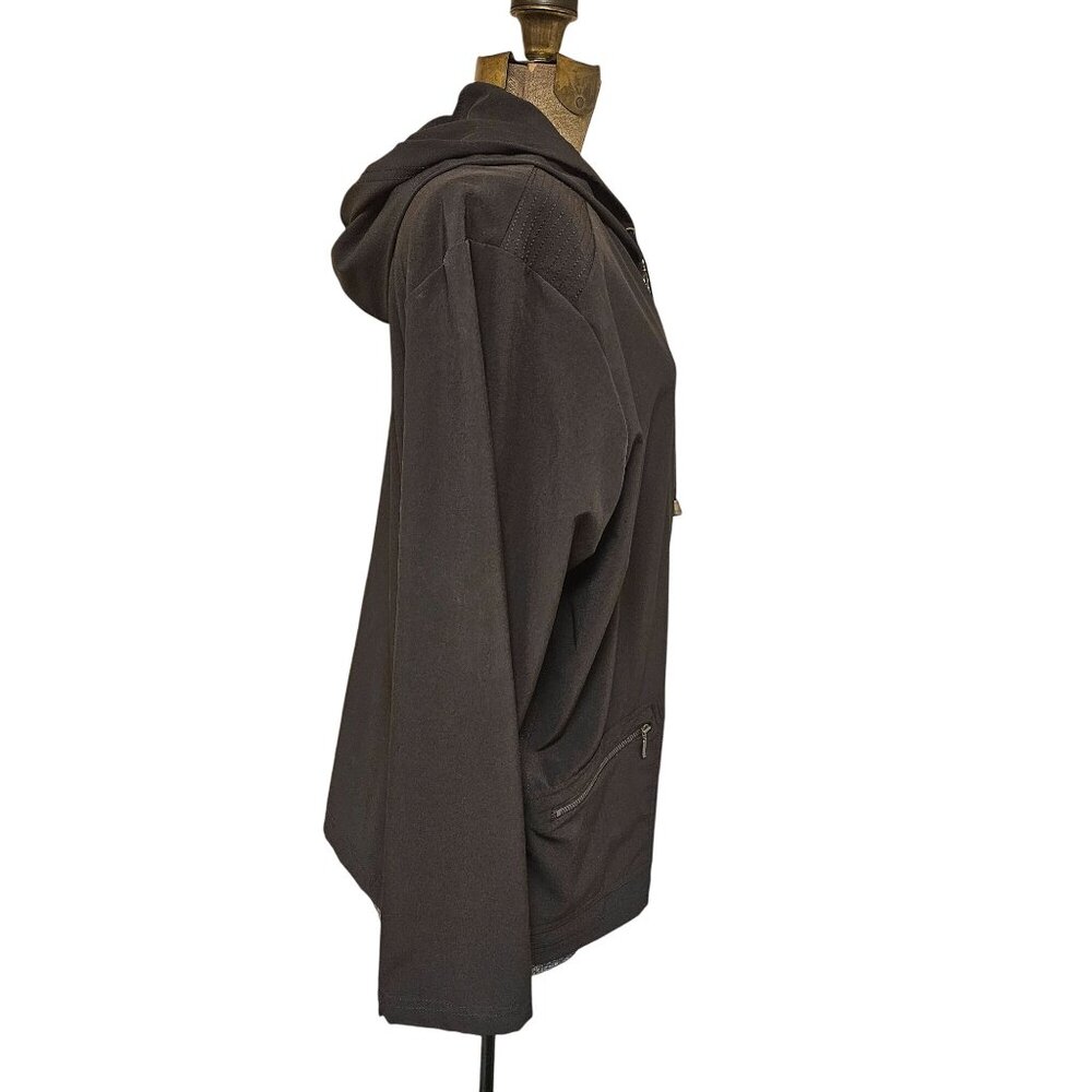 Chicos Zenergy Jacket Women Size 3 Brown Hooded Full Zip Pockets Polyester Blend - Picture 4 of 10